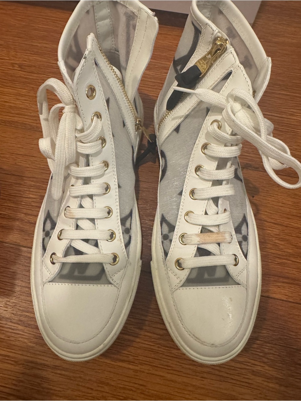 Louis Vuitton White High-Top Monogram-Accent Lace-Up Sneakers